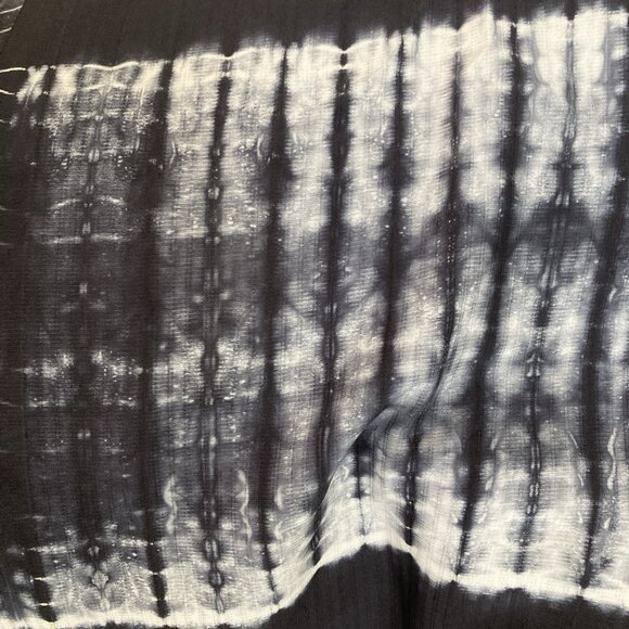 ARTISNAL Wide Scarf Hand Dyed Tribal Geometric Design Black Crepe Silk - Picture 11 of 12